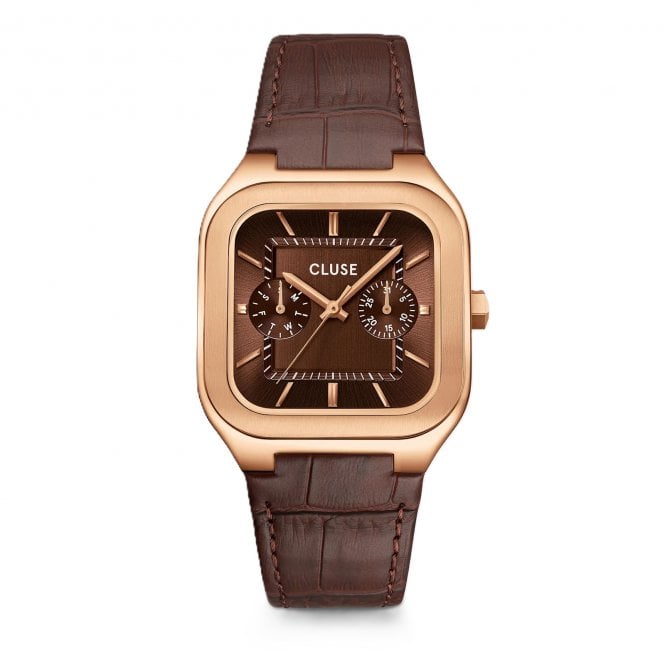Cluse  Gents Quadrus Brown Dial Brown Leather Strap Watch