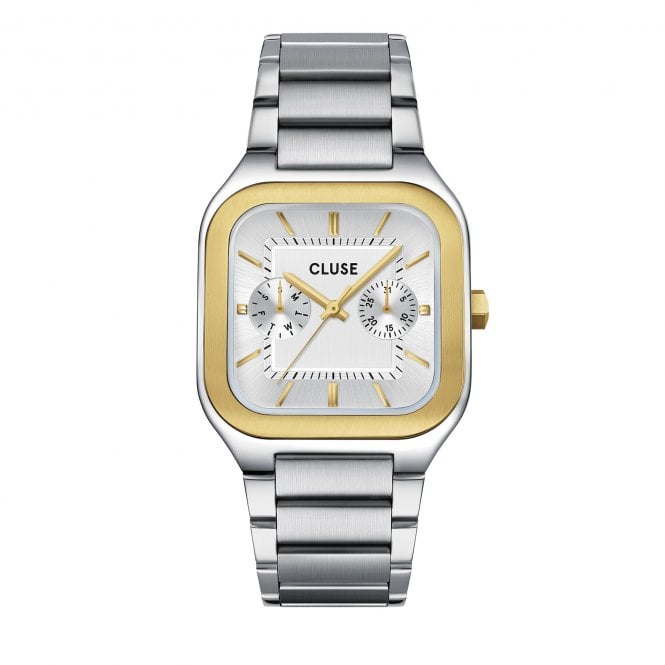 Cluse  Gents Quadrus Multifunction Silver Dial Two Tone Stainless Steel Watch