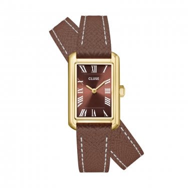 Cluse Ladies Belisenna Mocha Dial Leather Double Strap Watch 