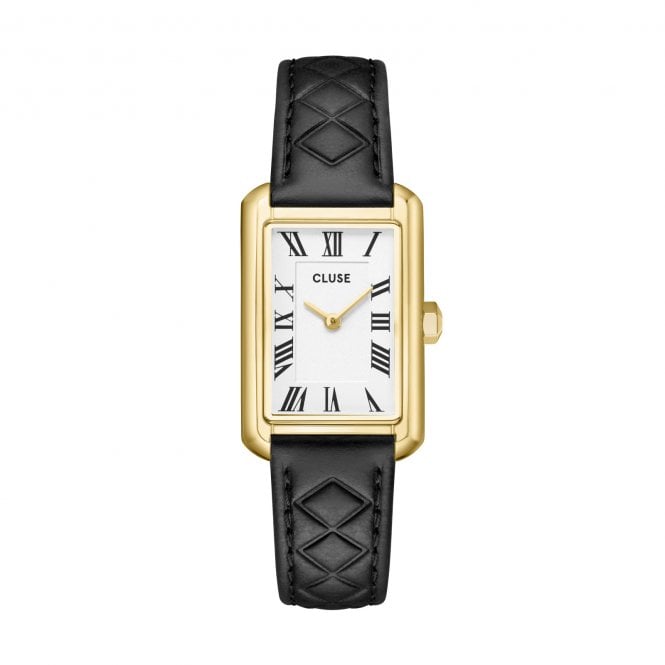 Cluse  Ladies Belisenna White Dial Black Quilted Leather Strap Watch