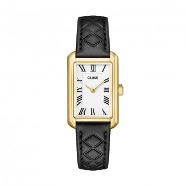 Cluse Ladies Belisenna White Dial Black Quilted Leather Strap Watch