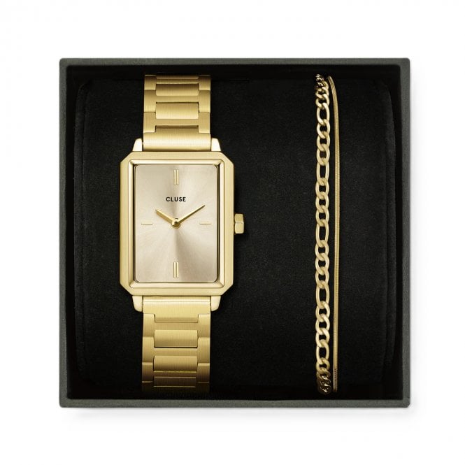 Cluse  Ladies Fluette Gold Tone Stainless Steel Watch & Double Chain Gold Tone Bracelet Gift Box
