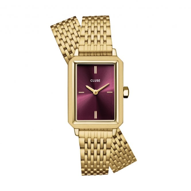 Cluse  Ladies Fluette Wine Dial Gold Tone Double Strap Stainless Steel Watch