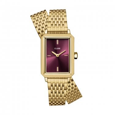Cluse Ladies Fluette Wine Dial Gold Tone Double Strap Stainless Steel Watch