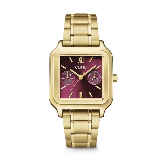 Cluse  Ladies Gracieuse Dark Cherry Dial Multifunction Gold Tone Stainless Steel Watch