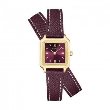 Cluse Ladies Gracieuse Mini Wine Dial Leather Double Strap Watch