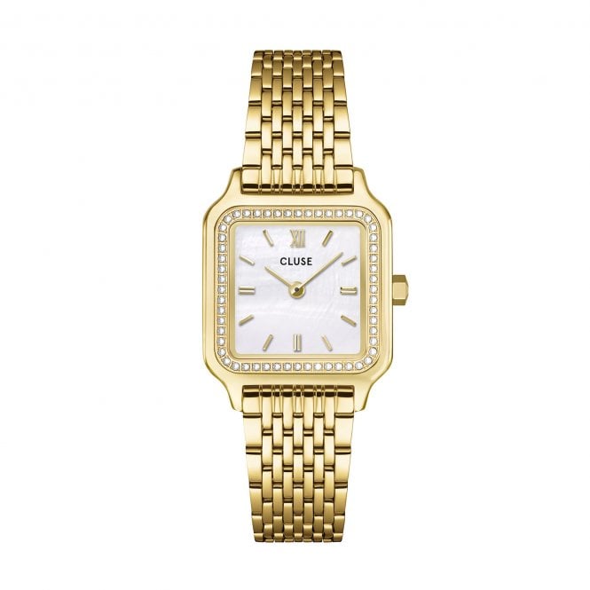 Cluse  Ladies Gracieuse Petite Glass Pearls White Dial Gold Tone Stainless Steel Watch