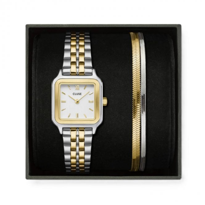 Cluse  Ladies Gracieuse Petite Two Tone Stainless Steel Watch & Double Snake Bracelets Gift Box