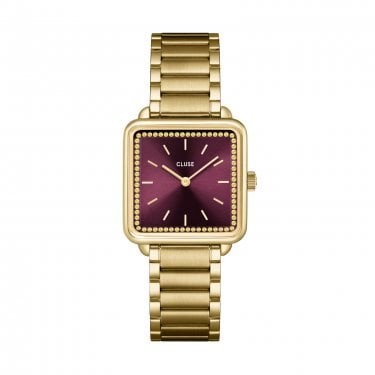 Cluse Ladies La Tétragone CZ Wine Dial Gold Tone Stainless Steel Watch 