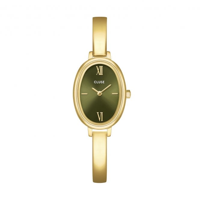 Cluse  Ladies L'Ovale Olive Dial Gold Tone Stainless Steel Bangle Strap Watch