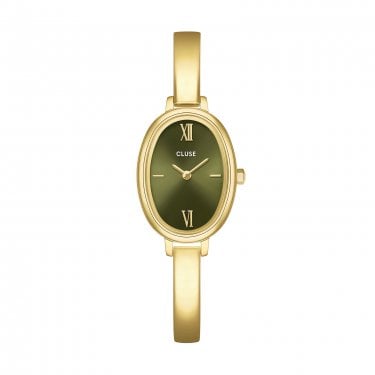 Cluse Ladies L'Ovale Olive Dial Gold Tone Stainless Steel Bangle Strap Watch