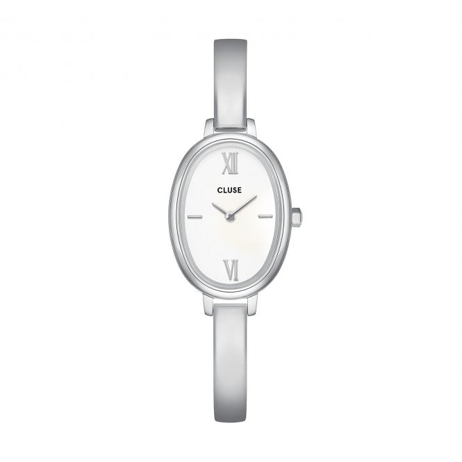 Cluse  Ladies L'Ovale White Dial Stainless Steel Bangle Strap Watch