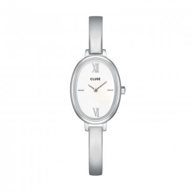 Cluse Ladies L'Ovale White Dial Stainless Steel Bangle Strap Watch