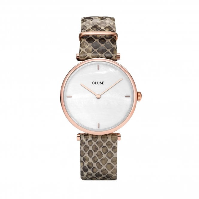 Cluse  Ladies Triomphe Rose Gold Tone Almond Python Leather Strap Watch 