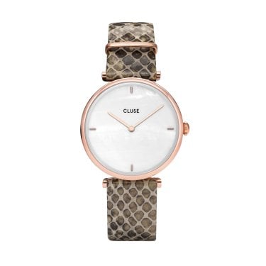 Cluse Ladies Triomphe Rose Gold Tone Almond Python Leather Strap Watch 