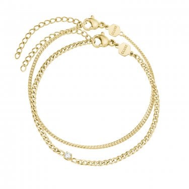 Cluse Élevé CZ Flat Snake Chain Gold Tone Bracelet Set 16 - 20cm
