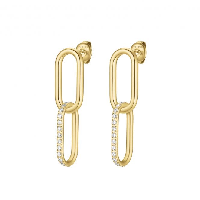 Cluse  Élevé Double CZ Gold Tone Hoop Drop Earrings 8 x 16mm