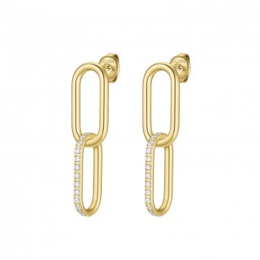 Cluse Élevé Double CZ Gold Tone Hoop Drop Earrings 8 x 16mm