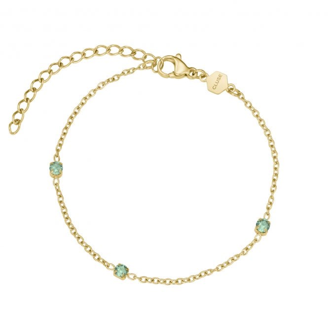 Cluse  Élevé Sage Green CZ Chain Gold Tone Bracelet 16 - 20cm