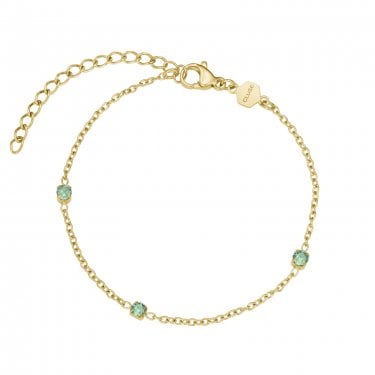 Cluse Élevé Sage Green CZ Chain Gold Tone Bracelet 16 - 20cm