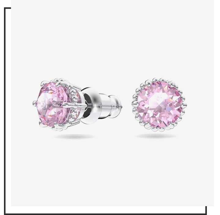Swarovski Jewellery Swarovski Birthstone June Pink Round Cut Stud Earrings 0.7x0.7cm