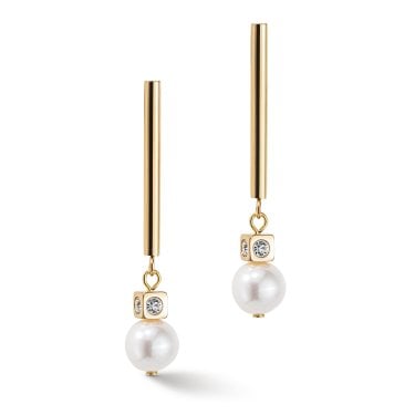 Couer De Lion Asymmetry Freshwater Pearls Gold Tone Drop Earrings 3.8cm