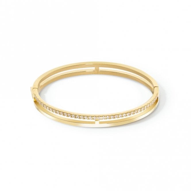 Coeur De Lion Couer De Lion Eternal Unity Stainless Steel Gold Tone Crystal Bangle 0.6cm, 17cm