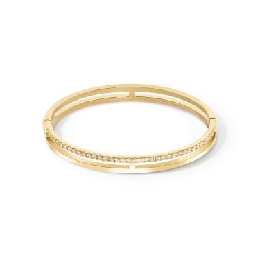 Couer De Lion Eternal Unity Stainless Steel Gold Tone Crystal Bangle 0.6cm, 17cm
