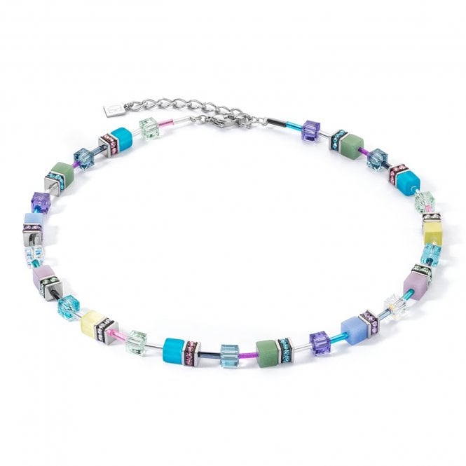 Coeur De Lion Couer De Lion Geocube Iconic Silver Ice Pastels Necklace 0.6cm, 42cm + 6cm