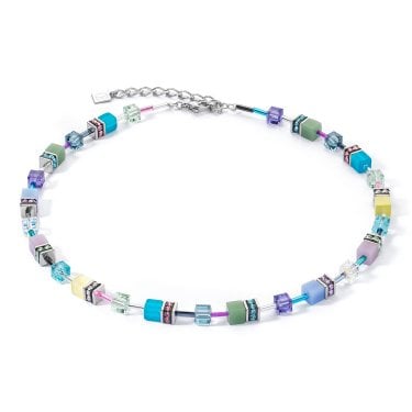 Couer De Lion Geocube Iconic Silver Ice Pastels Necklace 0.6cm, 42cm + 6cm