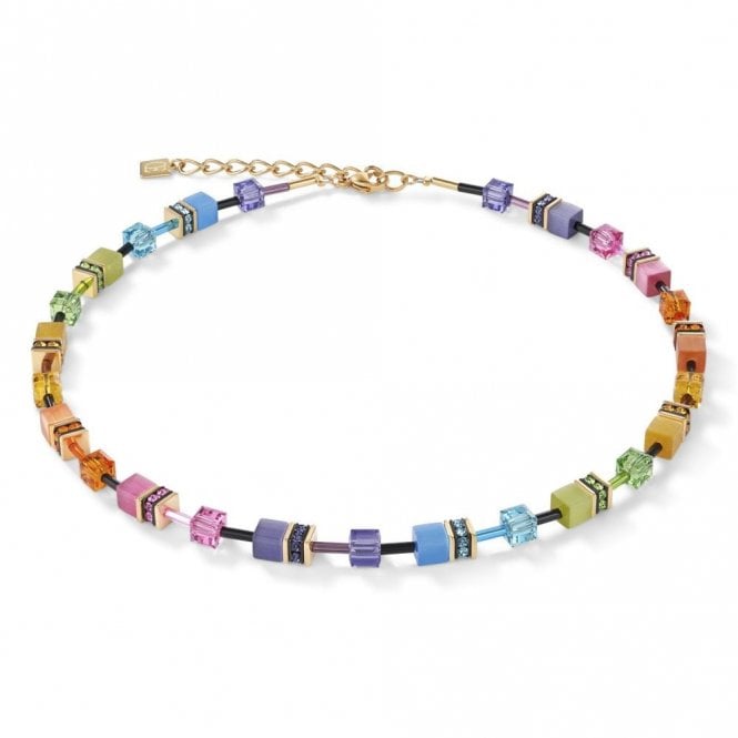 Coeur De Lion Couer De Lion Geocube Multicolour Rainbow Gold Tone Necklace 42+6cm
