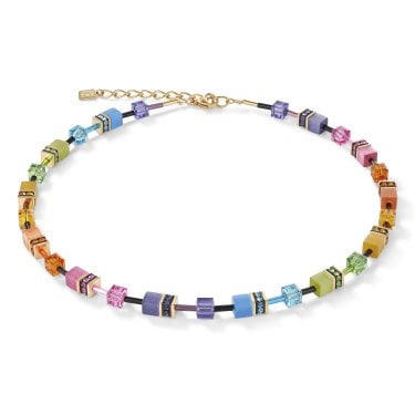 Couer De Lion Geocube Multicolour Rainbow Gold Tone Necklace 42+6cm