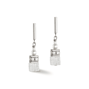 Couer De Lion Geocube Precious Fusion White Pearls Drop Earrings 3.4cm