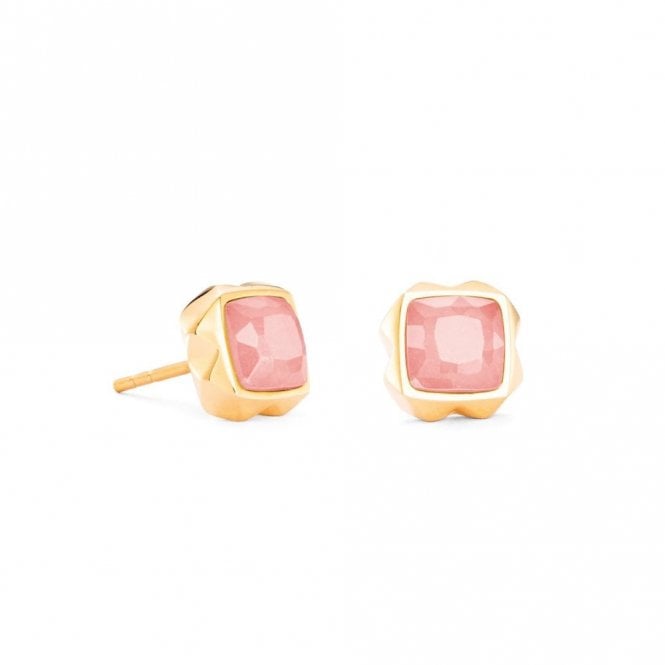 Coeur De Lion Couer De Lion Spikes Rose Quartz Gold Tone Square Stud Earrings 0.8 x 0.8cm