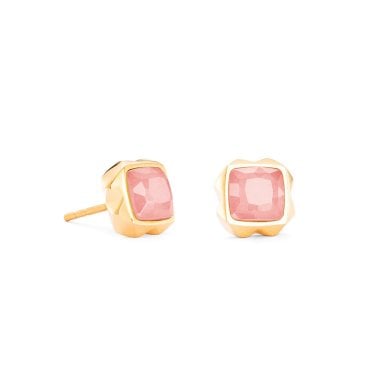 Couer De Lion Spikes Rose Quartz Gold Tone Square Stud Earrings 0.8 x 0.8cm