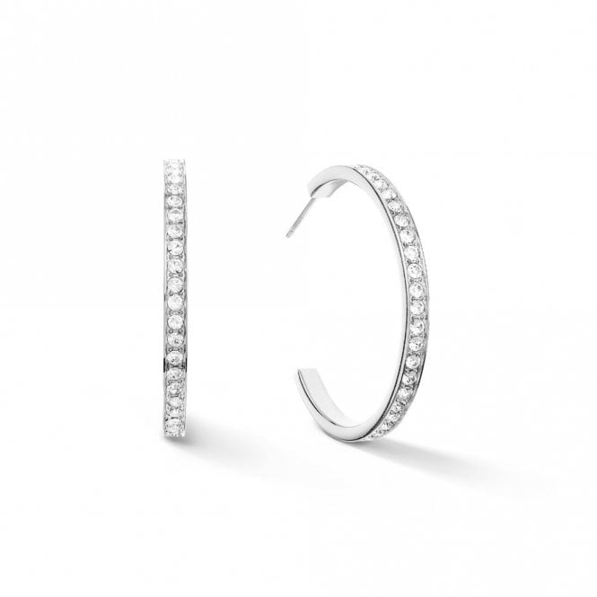 Coeur De Lion Couer De Lion Stainless Steel Crystal Hoop Earrings 0.3cm, 3.5cm