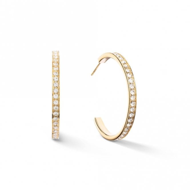 Coeur De Lion Couer De Lion Stainless Steel Gold Tone Crystal Hoop Earrings 0.3cm, 3.5cm