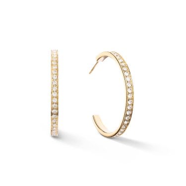 Couer De Lion Stainless Steel Gold Tone Crystal Hoop Earrings 0.3cm, 3.5cm