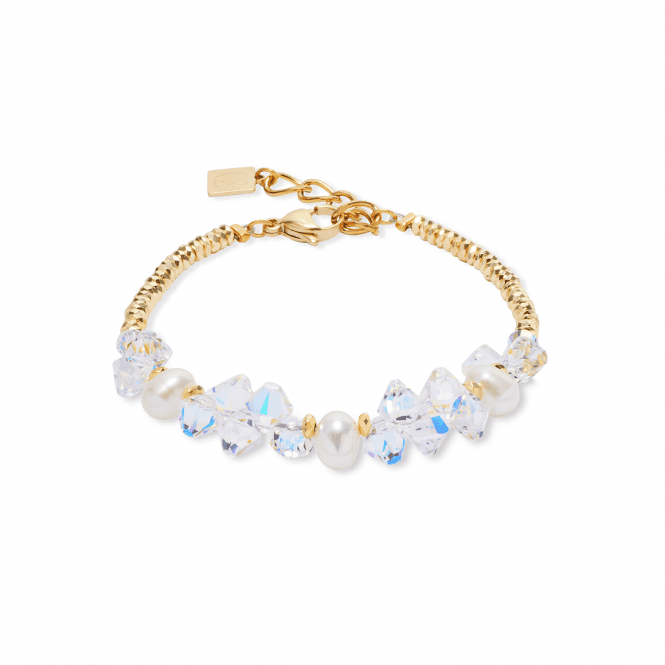 Coeur De Lion  Dancing Crystals & Pearls Gold Tone Bracelet 1cm, 18cm + 3cm