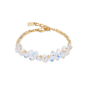 Coeur De Lion Dancing Crystals & Pearls Gold Tone Bracelet 1cm, 18cm + 3cm