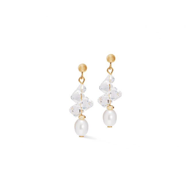 Coeur De Lion  Dancing Crystals & Pearls Gold Tone Drop Earrings 1 x 3cm