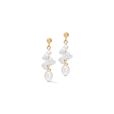 Coeur De Lion Dancing Crystals & Pearls Gold Tone Drop Earrings 1 x 3cm