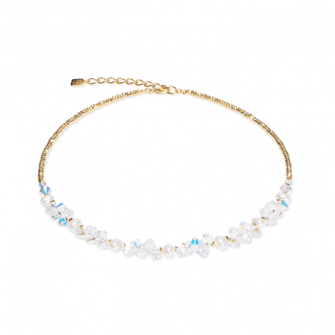 Coeur De Lion  Dancing Crystals & Pearls Gold Tone Necklace 1cm, 42cm + 6cm