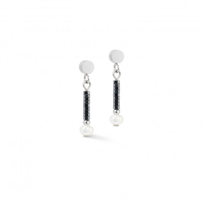 Coeur De Lion  Edge & Grace Anthracite-Silver Drop Earrings 0.2 x 2.4cm