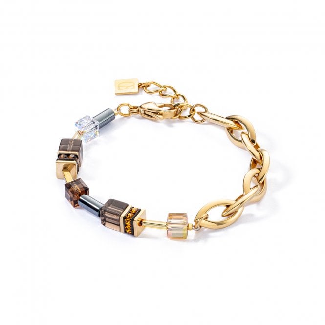Coeur De Lion  Geocube Chunky Chain Brown Gold Tone Bracelet 0.6, 18.5cm + 3cm