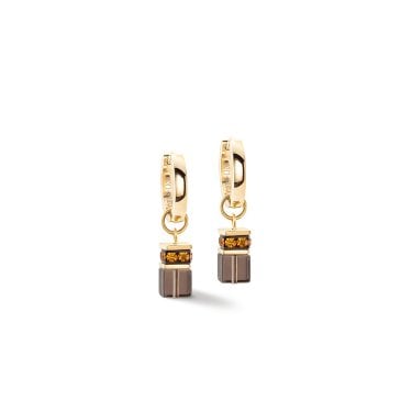 Coeur De Lion Geocube Chunky Chain Brown Gold Tone Drop Earrings 0.6 x 3cm