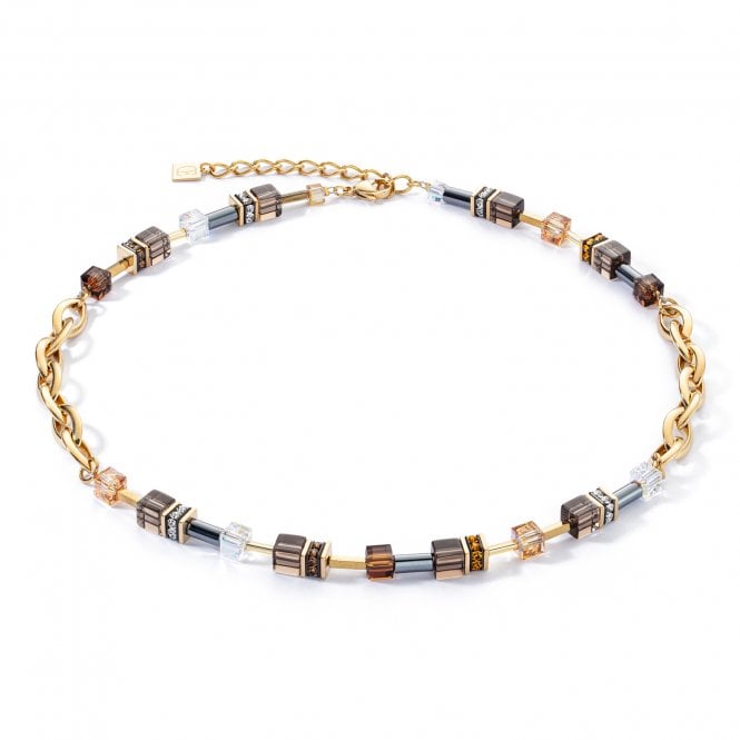 Coeur De Lion  Geocube Chunky Chain Brown Gold Tone Necklace 0.6cm, 45.5cm + 6cm