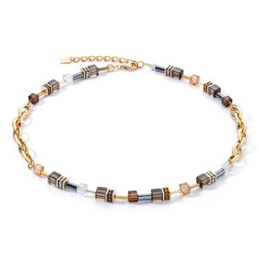 Coeur De Lion Geocube Chunky Chain Brown Gold Tone Necklace 0.6cm, 45.5cm + 6cm