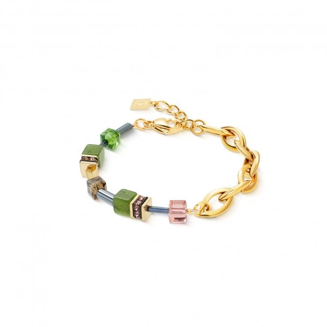 Coeur De Lion  GeoCUBE® Chunky Chain Gold-Green Gold Tone Bracelet 0.6cm, 18cm + 3cm