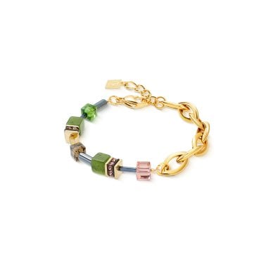 Coeur De Lion GeoCUBE® Chunky Chain Gold-Green Gold Tone Bracelet 0.6cm, 18cm + 3cm